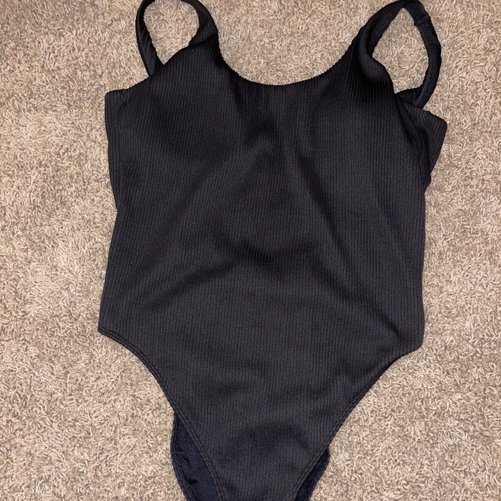 Hollister Swim black textured high leg one-piece
